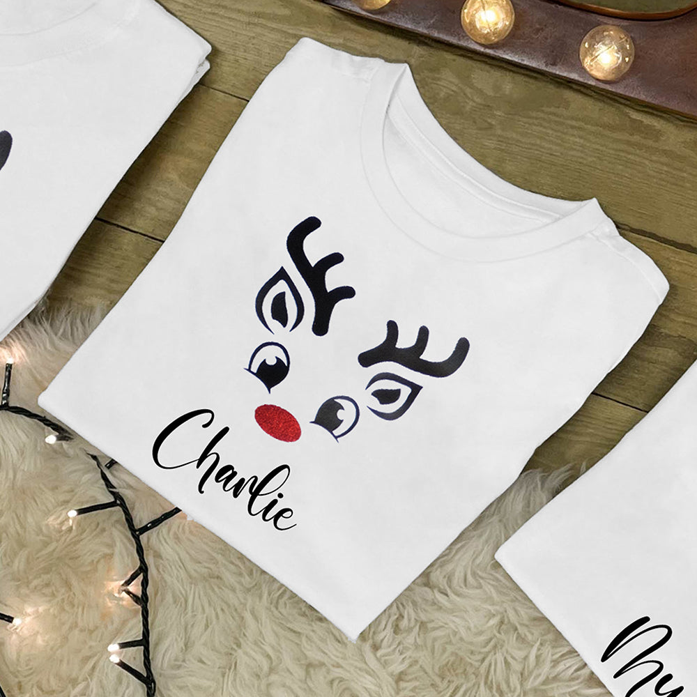 Personalised Family Christmas T-Shirt – Glitter Rudolph