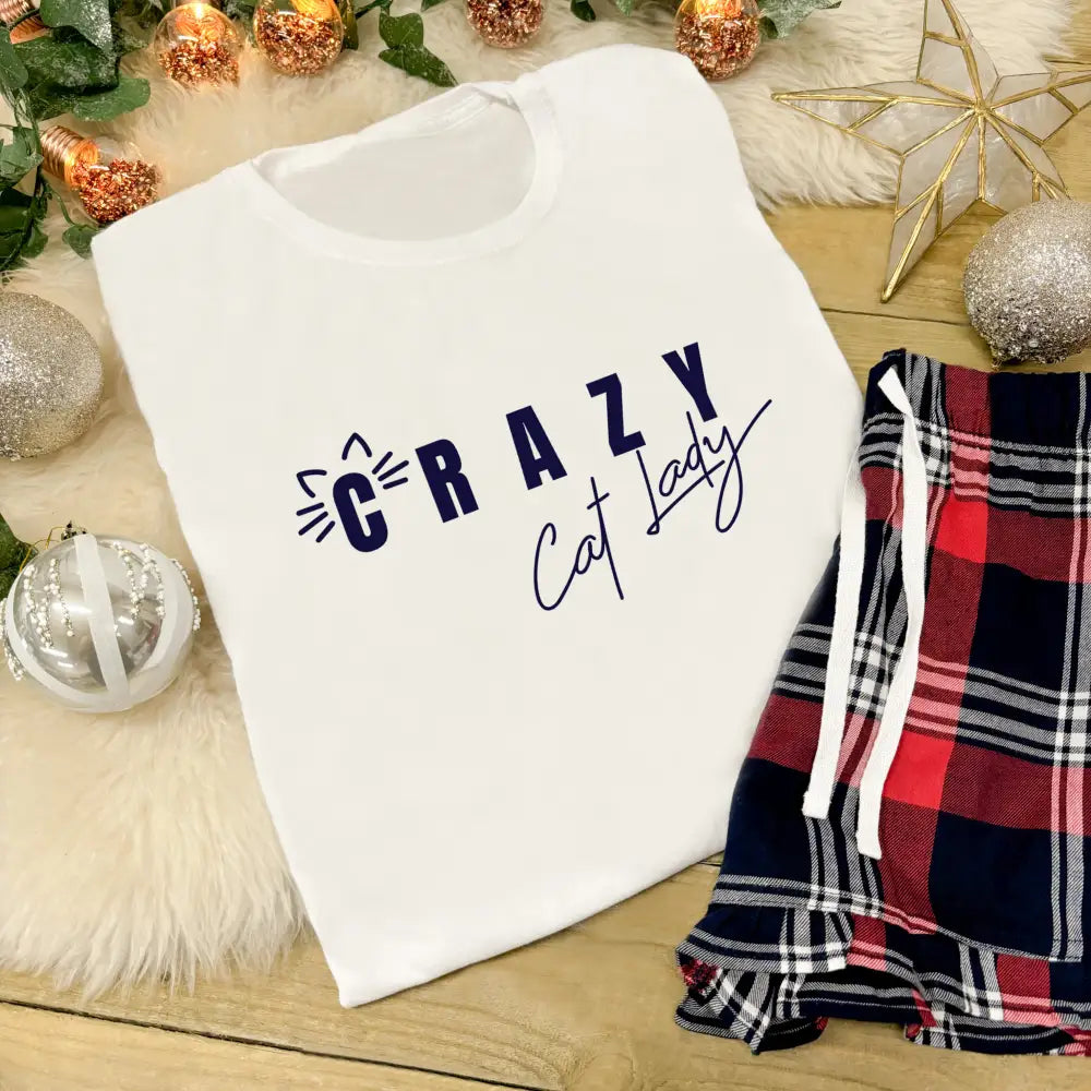 Ladies Tartan Pyjamas - Crazy Cat Lady