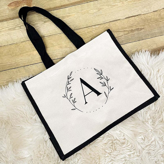 Personalised Jute Shopping Bag - Leaf Monogram