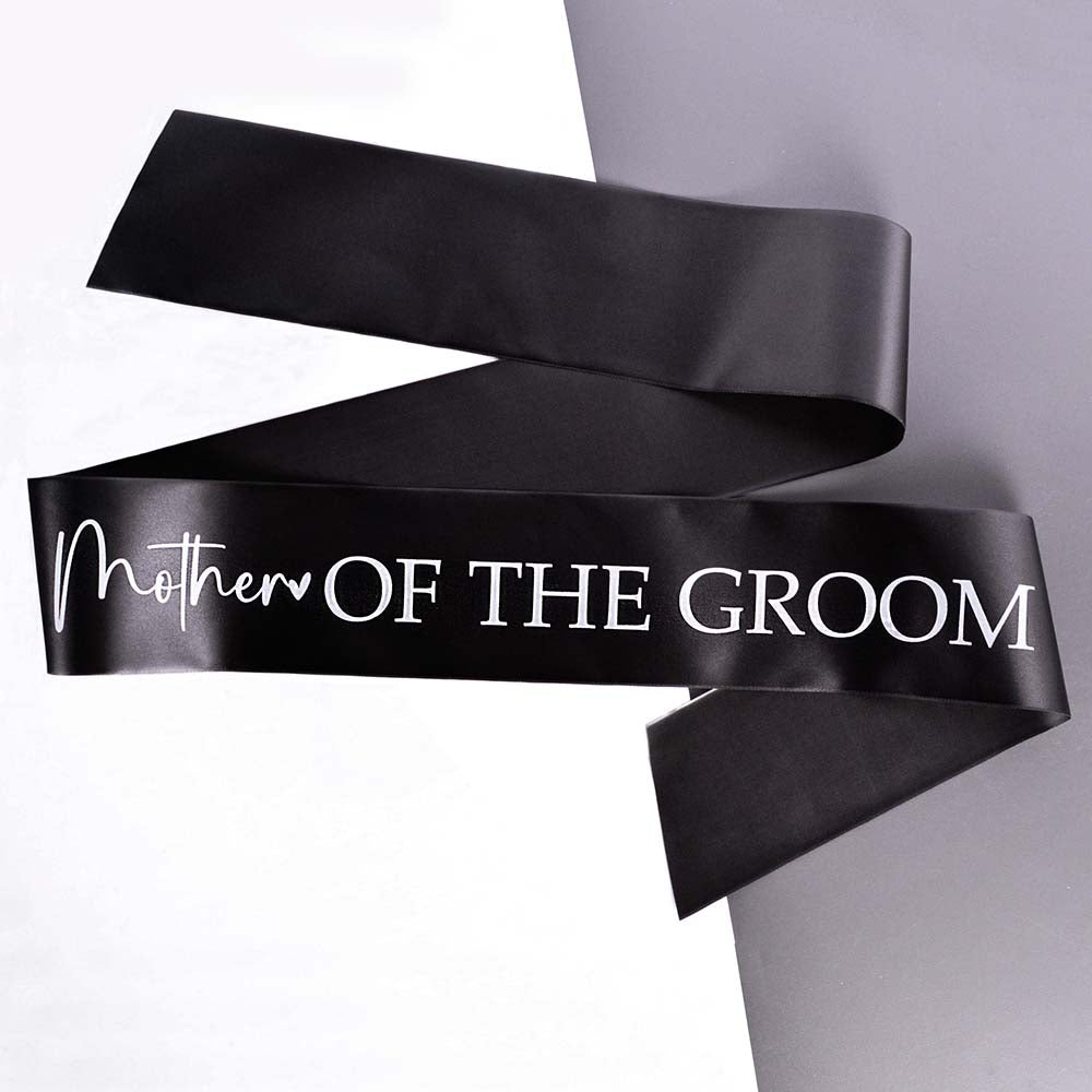 A black Mother of the Groom hen party sash printed in white.