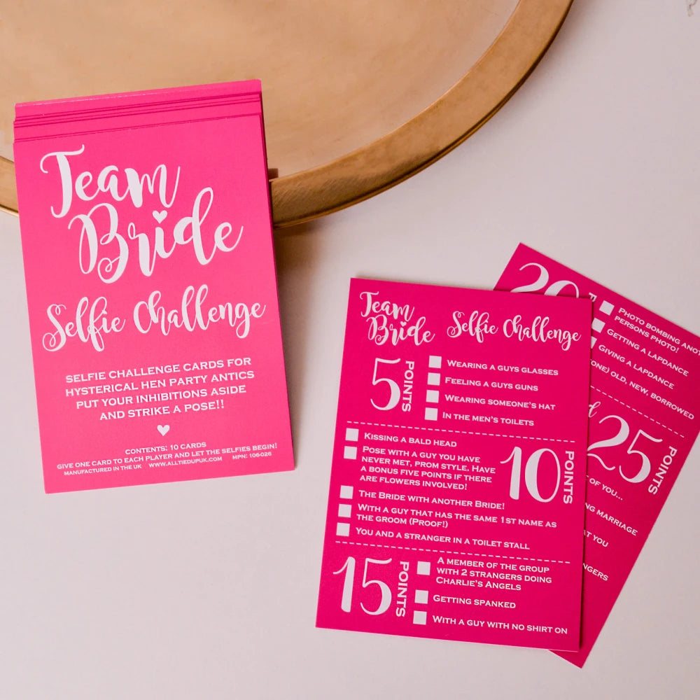 Pink Team Bride Game Cards - Selfie Challenge