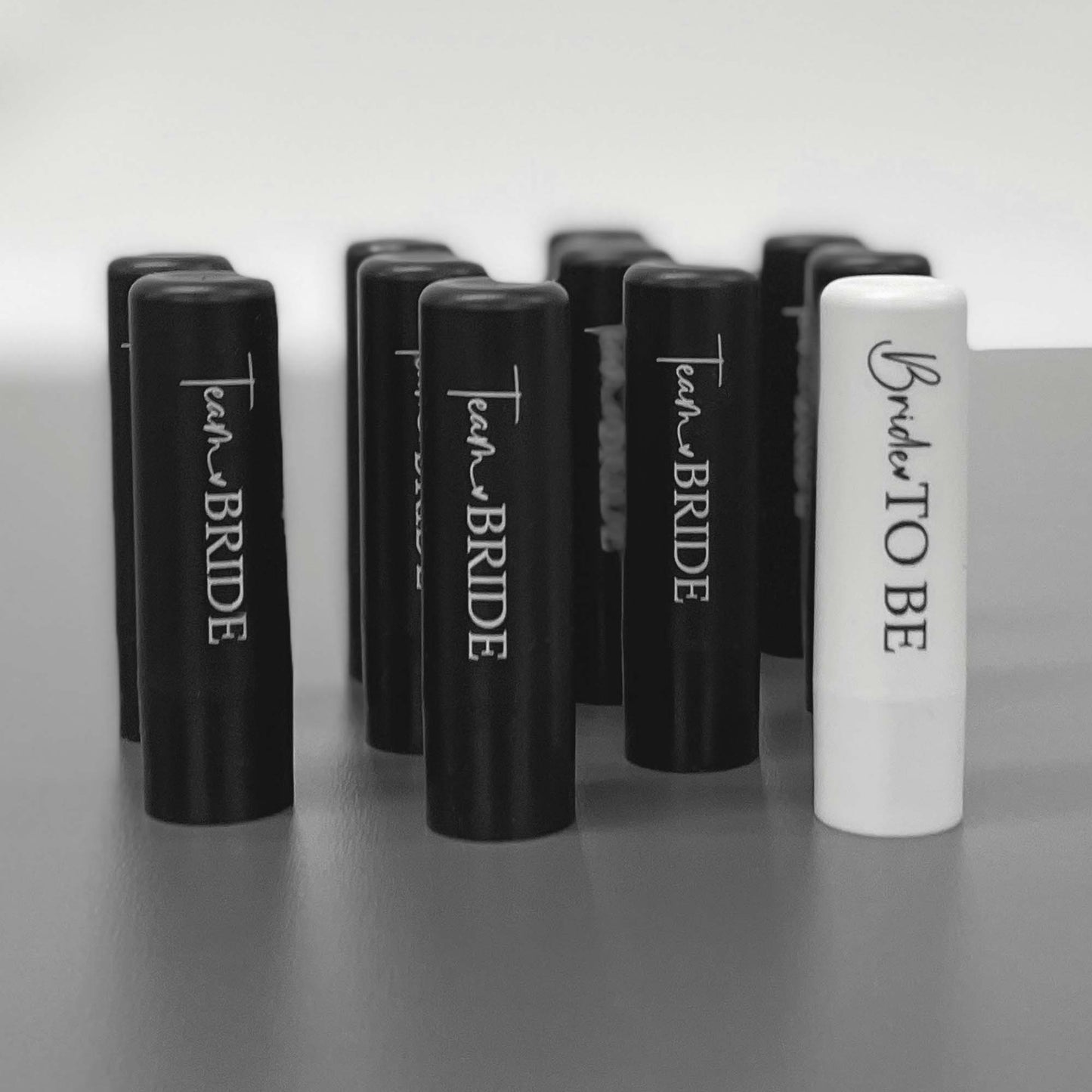 Team Bride Hen Party Lip Balm Pack including a Bride to Be lip balm. 