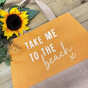 Personalised Beach Bag In Mustard - Take Me To The Beach - Close Up