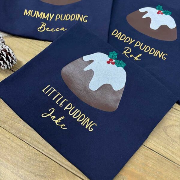 Personalised Christmas Pudding T-Shirt with Name and Little Pudding