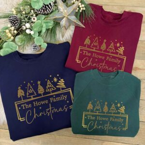 Personalised Christmas Jumpers - Matching Family Set With Christmas Trees and Names