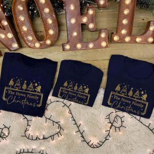 Family Christmas T-Shirts with Name and Christmas Trees