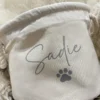 Personalised Pet Toy Basket - Heavy Duty Canvas Cotton Storage Basket For Pets With Custom Text and Paw Print