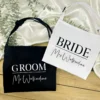 Bride and Groom Apron Set - Personalised Aprons With Names in Black and White