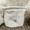 Personalised Pet Toy Basket - Heavy Duty Canvas Cotton Storage Basket For Pets With Custom Text and Paw Print