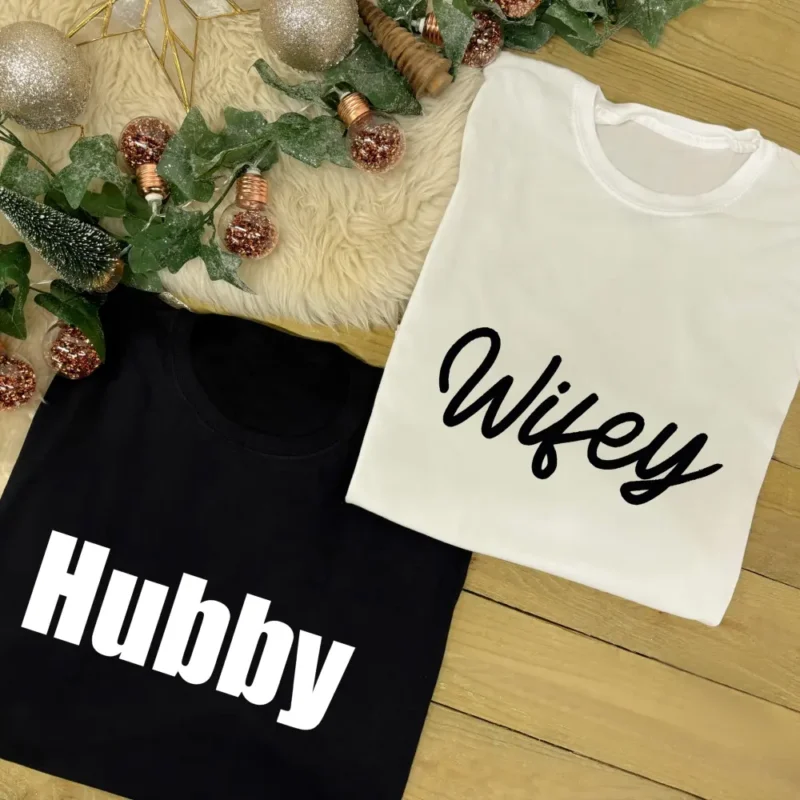 Hubby and Wifey T-Shirts - Matching Couples T-Shirts in Black and White