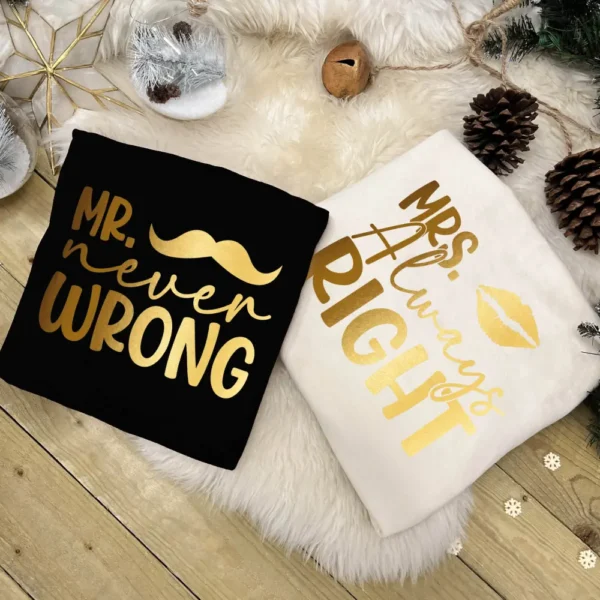 Couples Sweatshirts - Mr Never Wrong and Mrs Always Right. Matching Sweatshirt Set For Couples