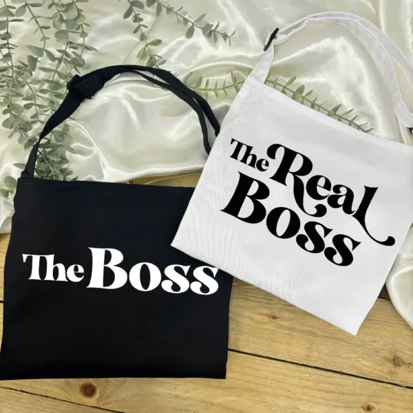 The Boss and The Real Boss Apron Set - Couples Apron Set in Black and White