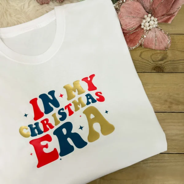 In My Christmas Era T-Shirt in Black and White With Retro Design