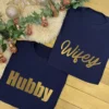 Hubby and Wifey T-Shirts - Matching Couples T-Shirts in Navy and Gold