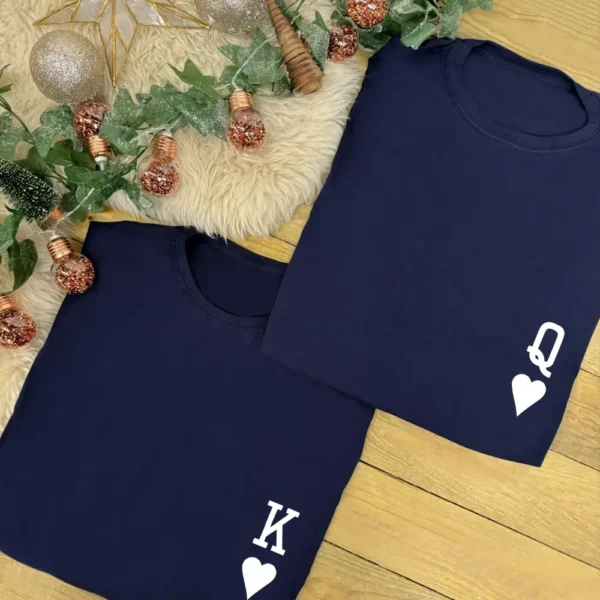 King and Queen T-Shirts - Couples T-Shirt Set in White and Navy