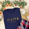 MAMA Pyjamas in Navy With Red Tartan Shorts - Personalised With Date