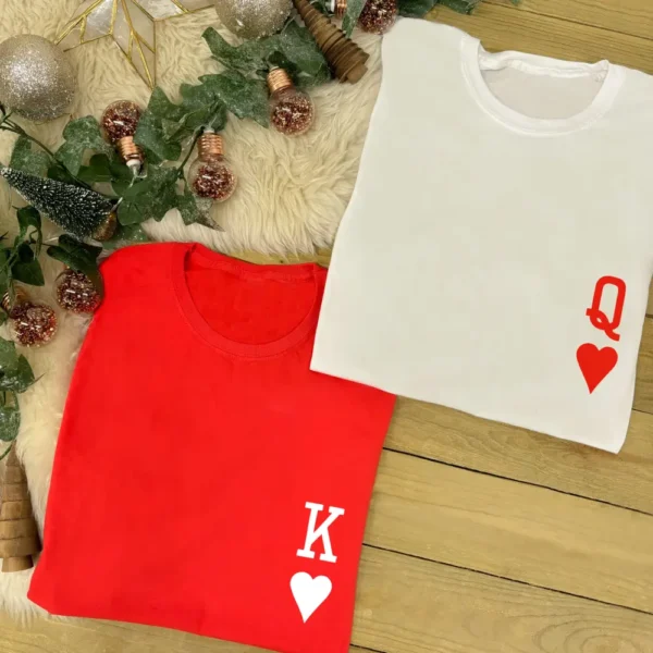 King and Queen T-Shirts - Couples T-Shirt Set in White and Red