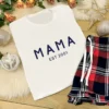 MAMA Pyjamas in White With Red Tartan Shorts - Personalised With Date