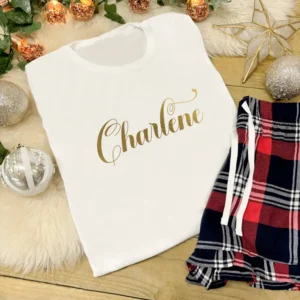 Personalised Women's Pyjamas With Name - Red or Green Tartan Set