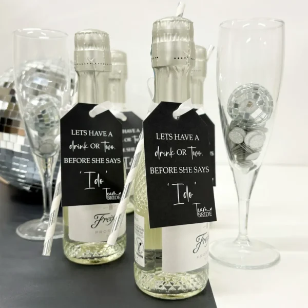 Team Bride Drink Tags - Let's have a drink or two before she says I do in Black& & White