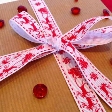 Red on White Santa Sleigh Printed Christmas Ribbon